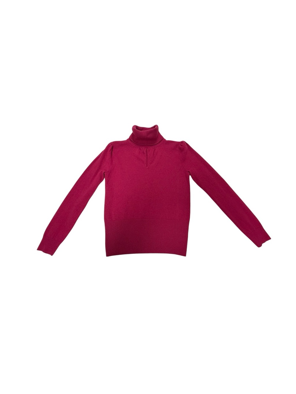 Kenar Fuchsia Cashmere Turtleneck Sweater Puffed Shoulder Keyhole Slit - Size L